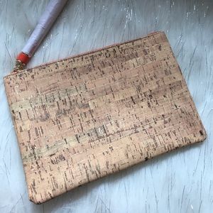 Cork and metallic gold clutch